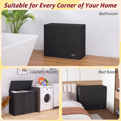 195L Laundry Hamper 3 Section,Large Laundry Hamper with Lid,Dirty Clothes Hamper with 3 Inner Bags,Collapsible Laundry Basket Organizer for Laundry Room,Bedroom,Laundry Sorter Hamper 3 Compartment
