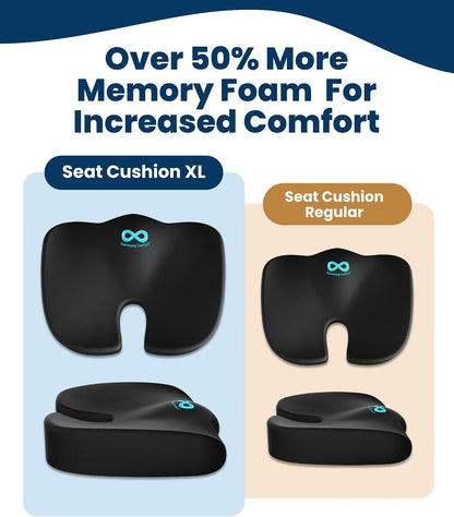 Everlasting Comfort Doctor Recommended Memory Foam Seat Cushion for Office Chairs & Car - Ergonomic Office Desk Accessories - Cushions for Tailbone Pain Relief, Sciatica (Black, Large)