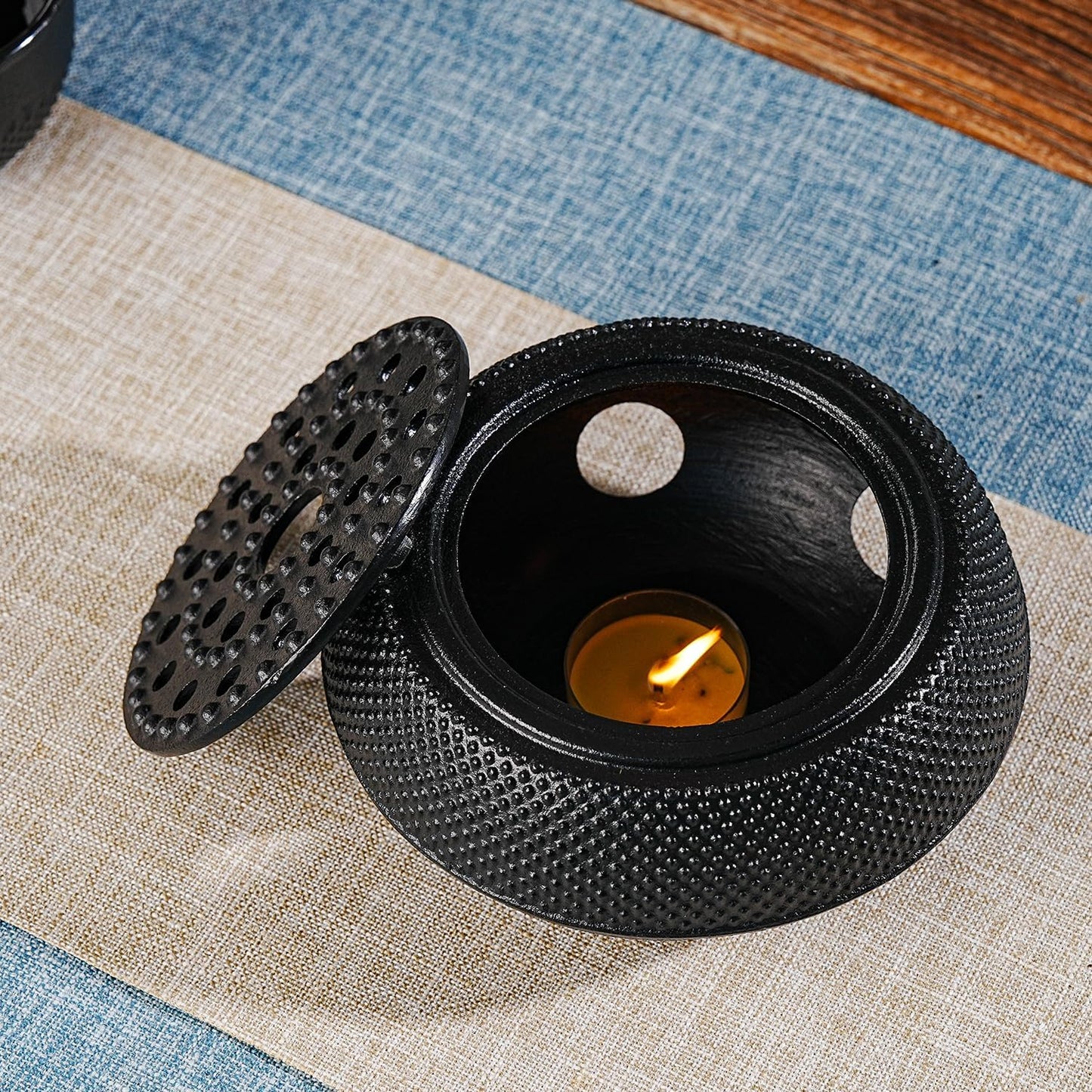 Sungmor Black Cast Iron Teapot Warmer - Base with Candle Holder | Heat Retaining Stand for Tetsubin or Glass & Ceramic Teapots