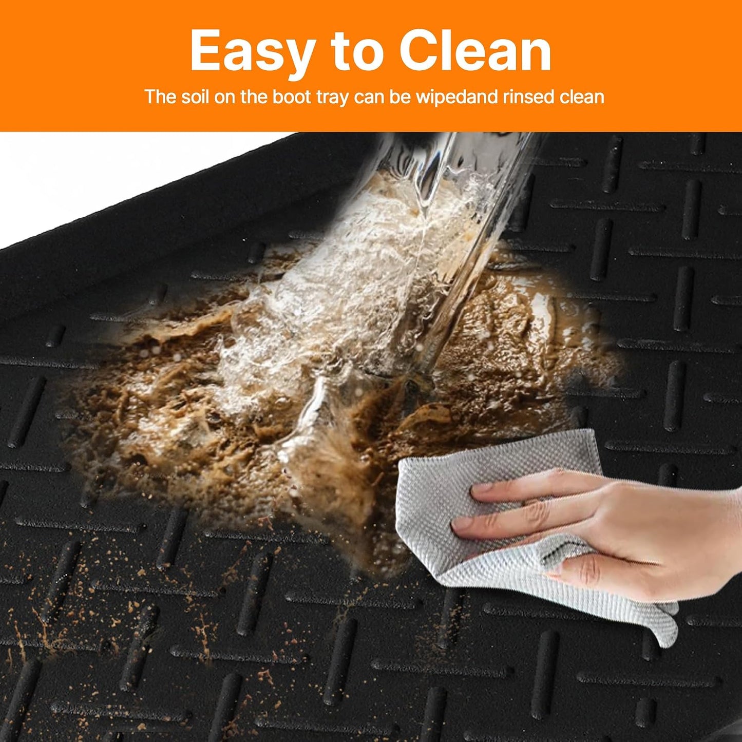 Boot Tray TPE Rubber Shoe Mat Tray for Entryway with Shoes Brush Large Boot mat Tray Multi-Purpose for Indoor or Outdoor Entryway Mat Shoe Cleaning Mat Entryway Shoe Storage 16.1x28.3Inches (Black)