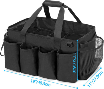 HODRANT Extra-Large Cleaning Caddy with Handles & Multi Pockets | Large Capacity Tote Bag for Cleaning Tools & Products Storage, Cleaner Organizer for Car, Home & Housekeeping Work, Gray