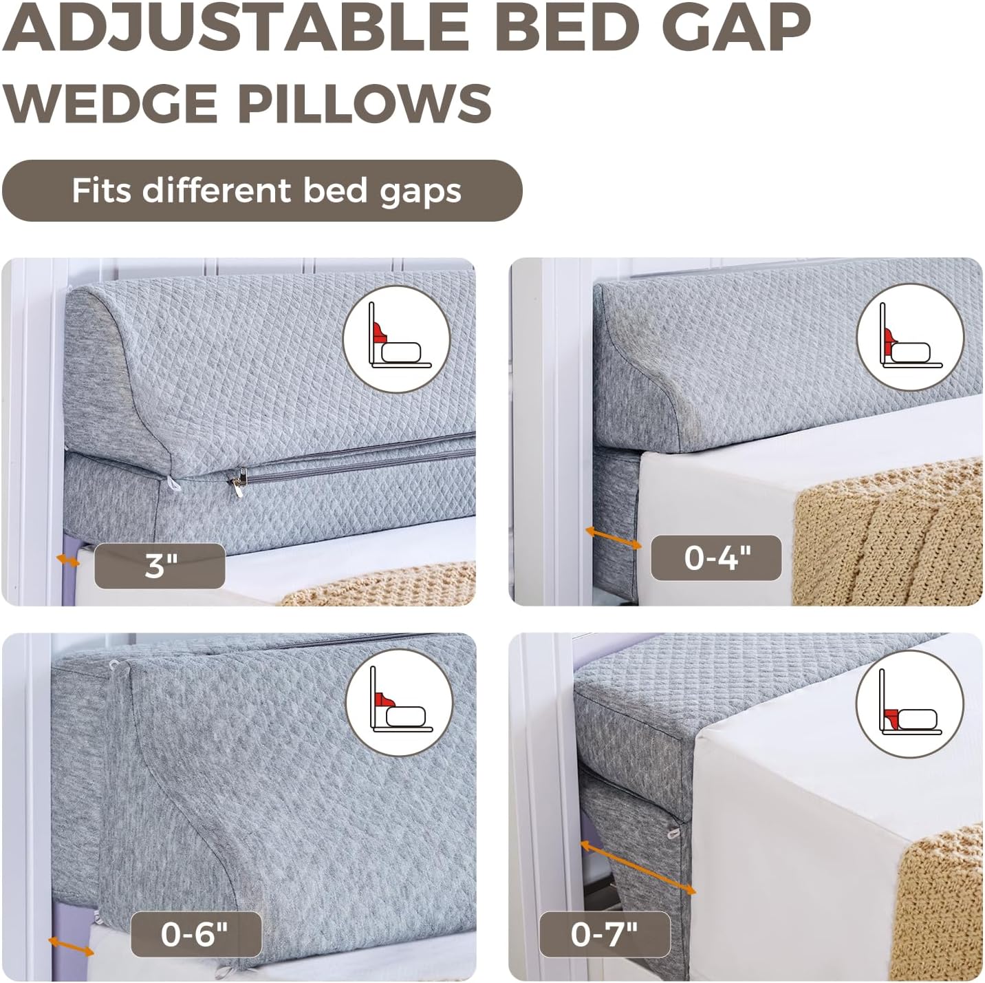 Bed Wedge Gap Filler Queen Size, Wedge Pillow for Headboard Gap, 60×10×6 in | Foldable Mattress Gap Filler, Close The Gap (0–7"),Between Headboard and Mattress, Bed Crack Pillow, White