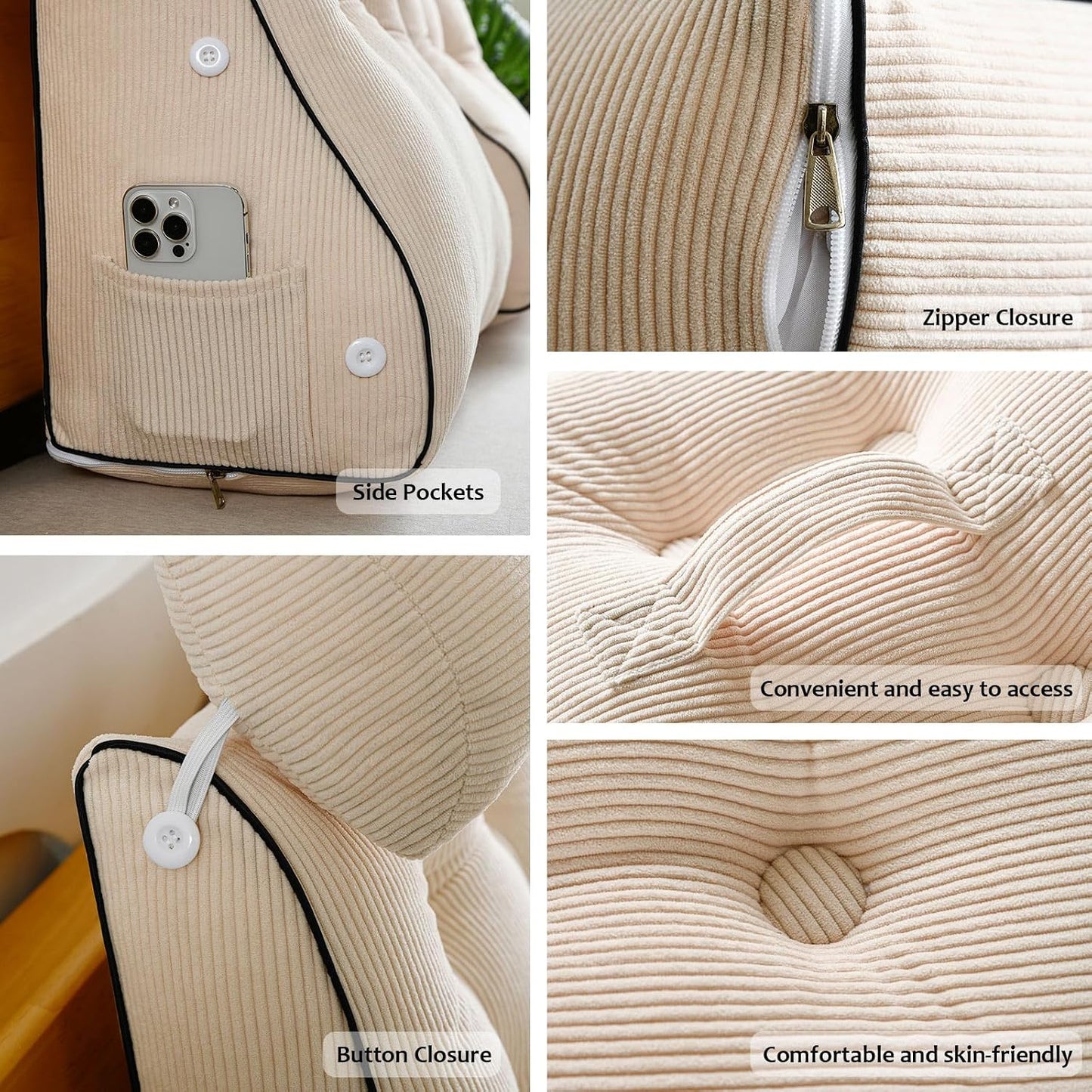 Wedge Pillow – Reading & Bed Rest Pillow for Sitting in Bed, Couch, or Floor, Multi-Purpose Headboard Wedge for Sleeping, After Surgery, Leg & Back Support, Neck Cushion & Washable Cover, Dark Gray