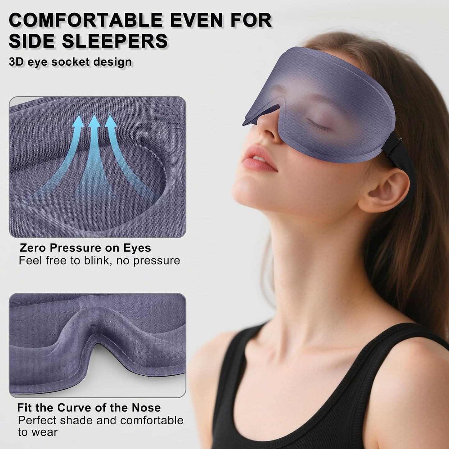 2 Pack Sleep Mask for Side Sleeper, Complete Light Blocking 3D Sleeping Eye Mask, Soft Breathable Eye Cover for Women Men, Travel, Nap, Relaxing Zero Pressure Night Blindfold (Pink+Purple)