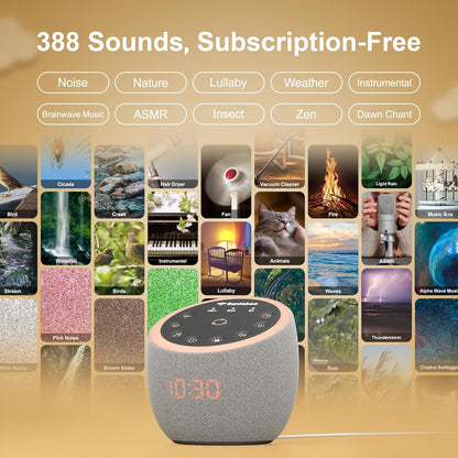 White Noise Sound Machine for Sleep Smart with 388 Sounds&3 Custom Buttons