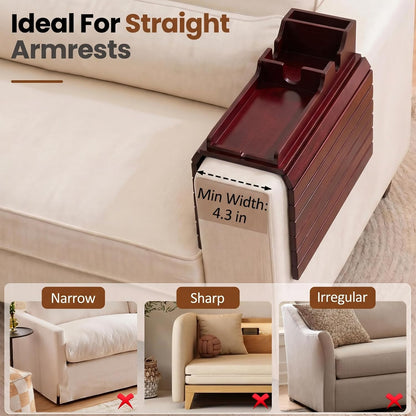 Acacia Couch Armrest Table, Over the Couch Arm Tray with Removable Couch Cup Holder, 2 in 1 Design Foldable Armchair Couch Caddy and Sofa Drink Cup Holder for Home Essentials Decor Hack
