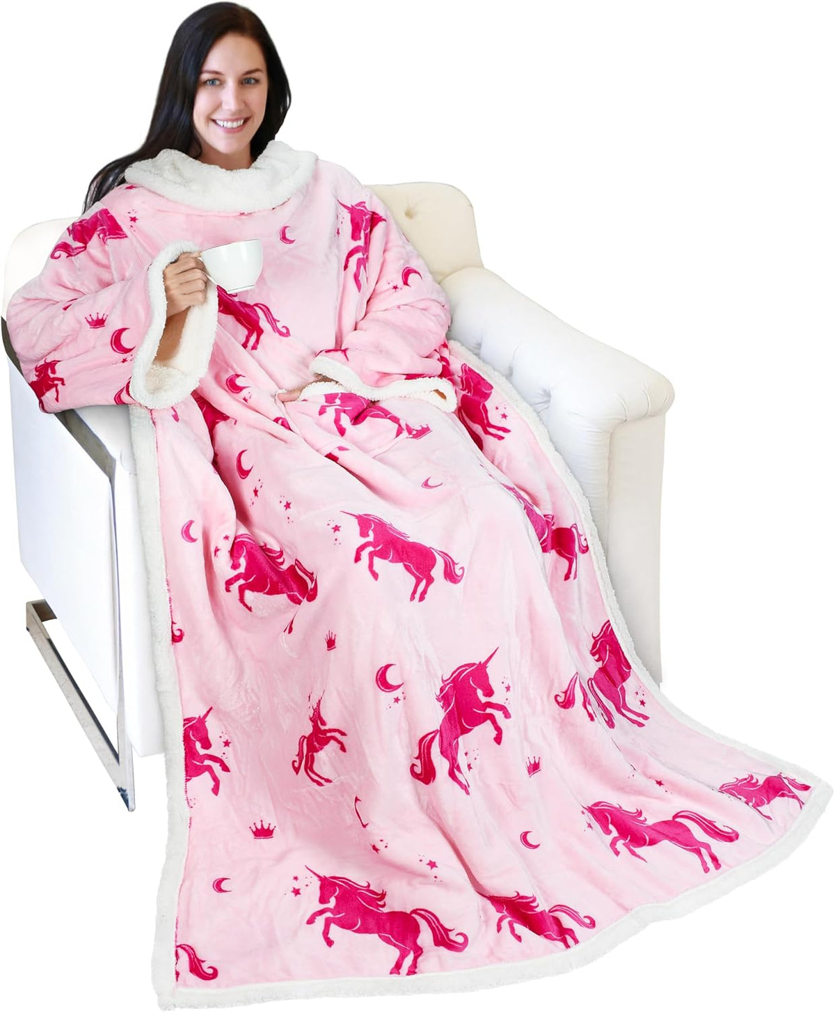 Catalonia Sherpa Wearable Blanket with Sleeves and Pocket for Adults