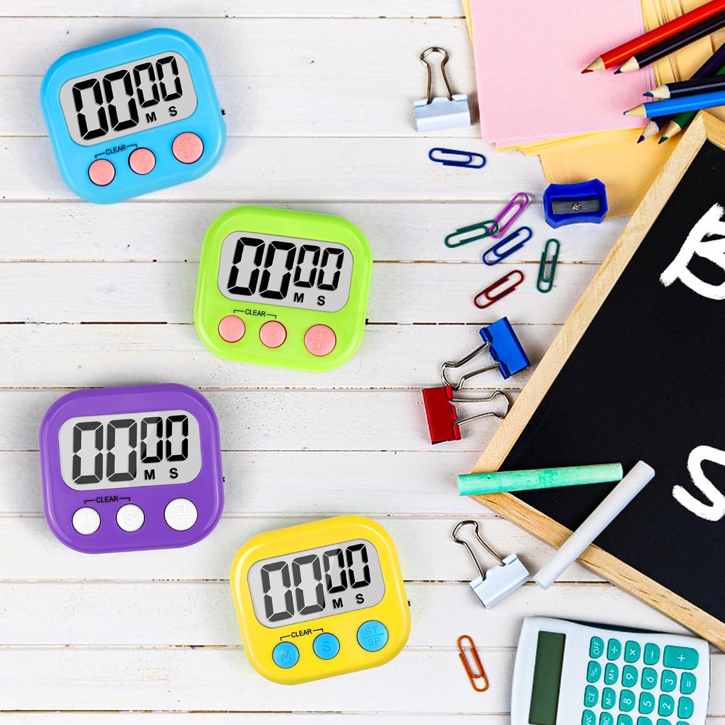 Digital Timer for Kids Teacher Supplies Classroom Timer for Study Learning Management Kitchen Work Exercise-4Pack Pink Blue Green Purple