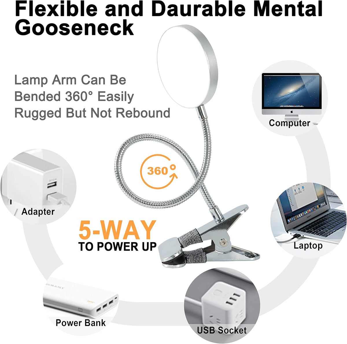 LiFMIRA Bed Lamp Clip on Light 8W 66 LED Reading Light for Bed White