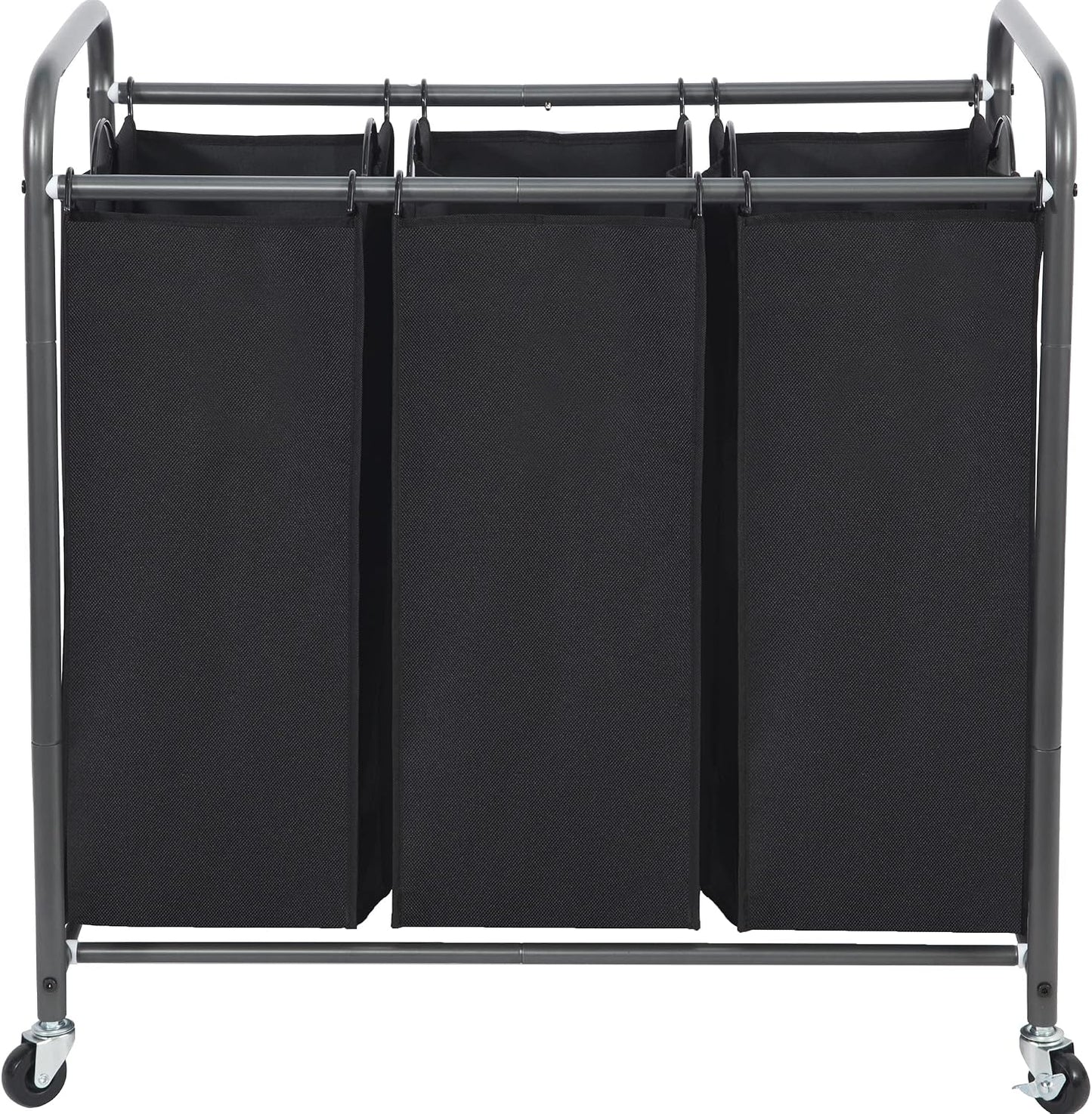STO STO Laundry Sorter 3 Section, 3 Bag Clothes Hamper, Rolling Laundry Cart Basket with Heavy Duty Lockable Wheels and Removable Bag for Laundry Room, Bedroom, Closet, Black
