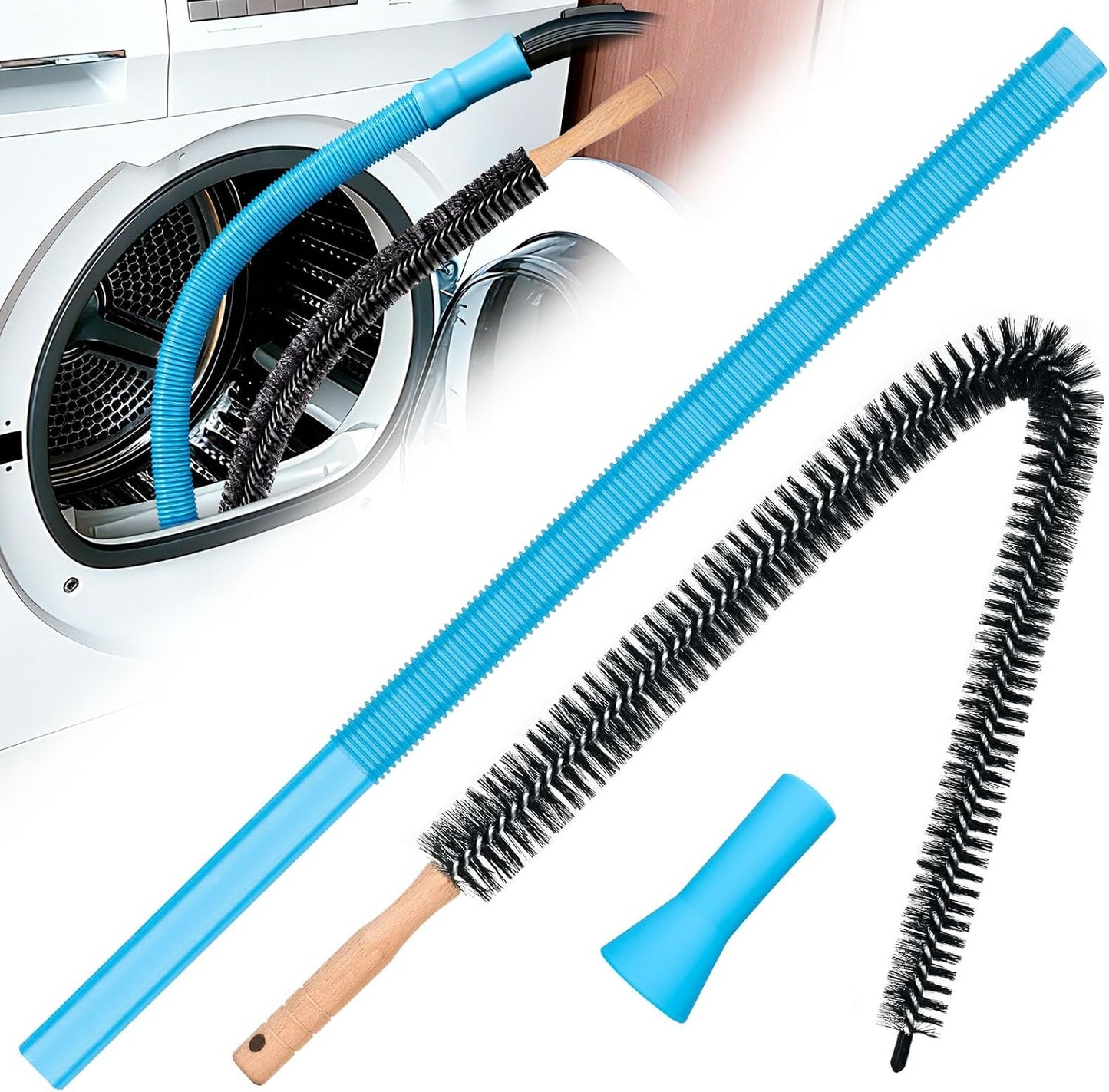 Dryer Vent Cleaner Kit - Dryer Lint Brush and Flexible Vacuum Hose Dryer Lint Vac Attachment with Universal Connector, Dryer Cleaning Tools, Suitable for Most Vacuum Cleaners