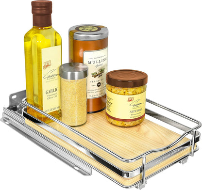 LYNK PROFESSIONAL® Pull Out Spice Organization for Cabinets - 4-3/8 inch Wide – Spice Rack for Inside Cabinets, Slide Out Spice Rack Organizer for cabinet – Pull Out Spice Rack, Sliding 2 Tier Chrome