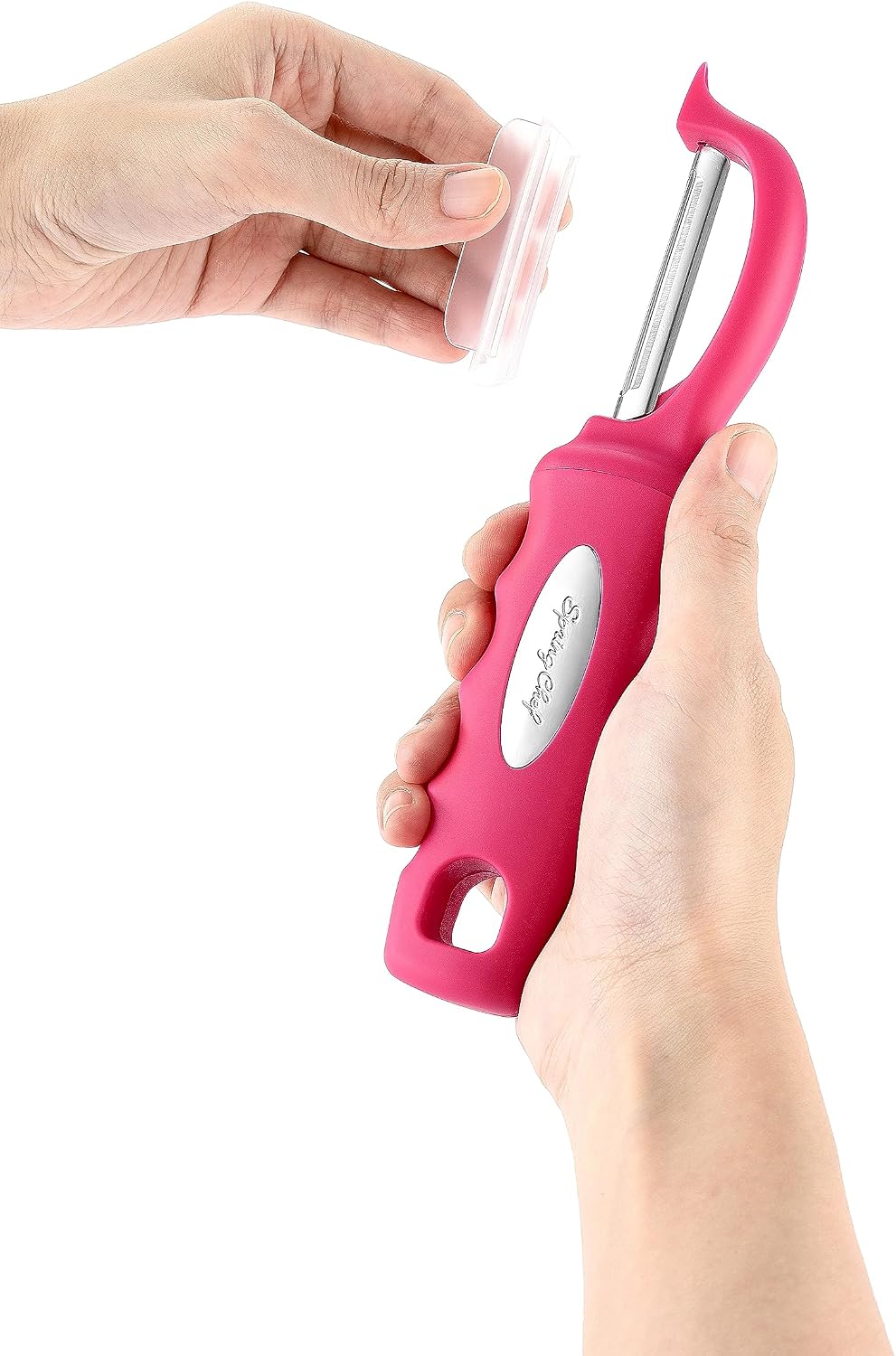 Spring Chef Swivel Potato Peeler for Kitchen w/ Soft Grip Handle, Mango | Premium Vegetable Peeler w/ Sharp Stainless Steel Blades, Multifunctional Food Peeler for Apple, Carrot, Cucumber, Fruit