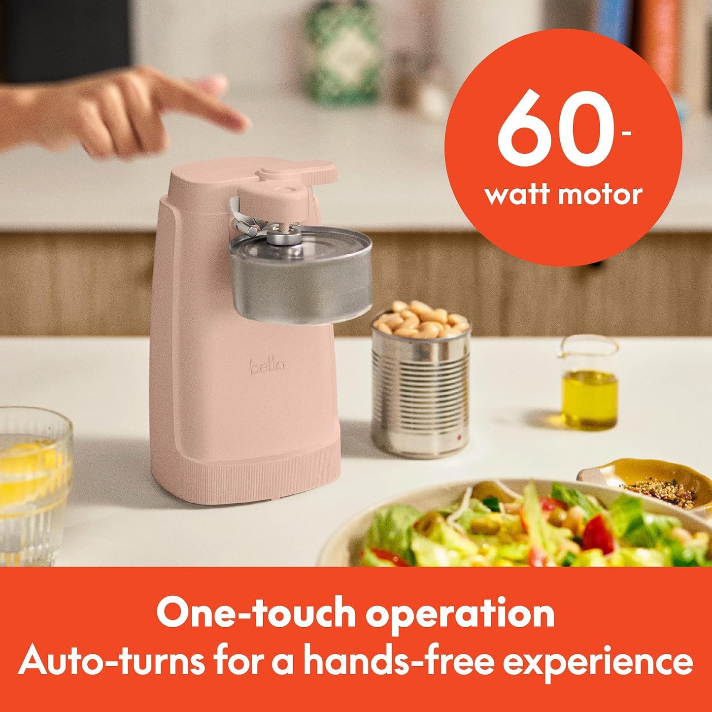 bella Automatic Can Opener, Hands Free, Battery Operated, Cordless, Stainless steel blade to open any Size Can with Magnet to Safely Remove Lid, Seamless Opening Decreases Sharp Edges, Slate