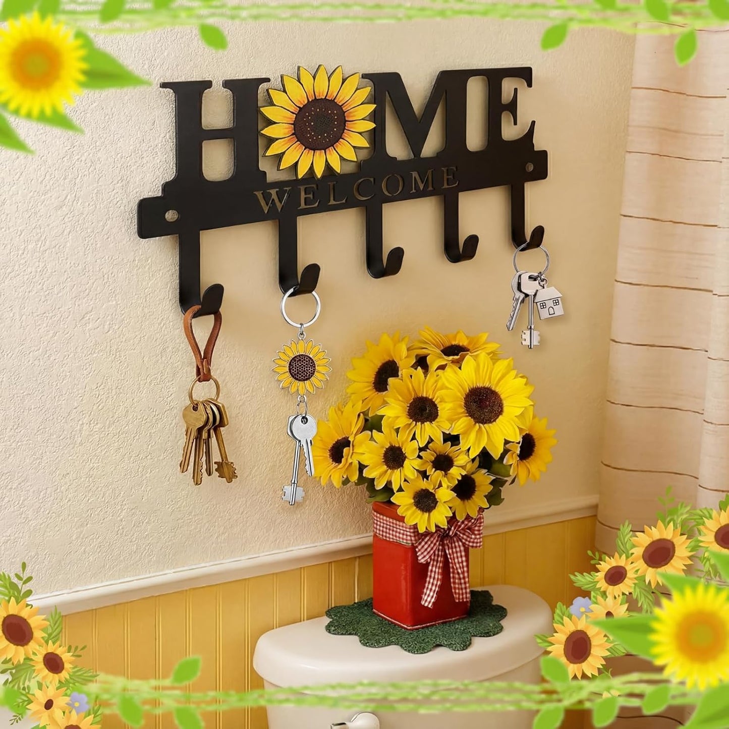 Key Holder Wall Mount Paw Print Metal Key Hooks Organizer Dog Leash Holder with 5 Hooks Rustic Farmhouse Decorative Welcome Home Wall Decor for Entryway Bathroom Dog Lover 9.8 Inch
