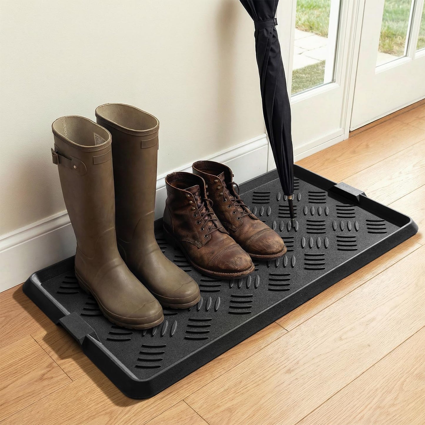 tchdio 2 Pack Rubber Boot Set, Non Slip Shoe Tray for Entryway, Multipurpose Boot Mat Tray, Durable Entryway Mud Mat for Front Door, 16x27.5 Inches