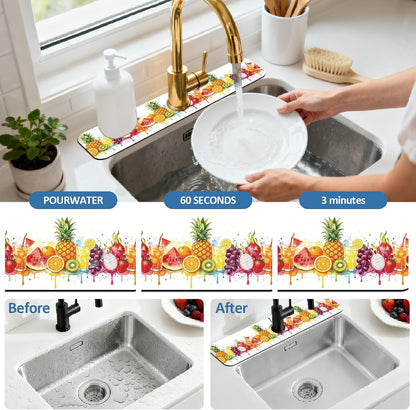 2Pcs Peonies Kitchen Sink Splash Guard Faucet Mat Vintage Florals Faucet Mat For Bathroom Kitchen 5.5x23.6In