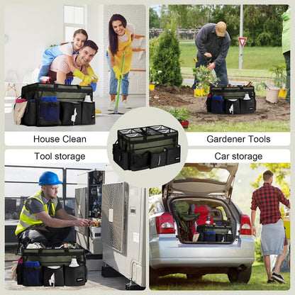Extra Large Cleaning Caddy Bag with Built-In Support Board, Cleaning Tote Organizer with Removable Divider, Supply Carryall with Adjustable Shoulder Strap and Waist Belt for Cleaners & Housekeeper