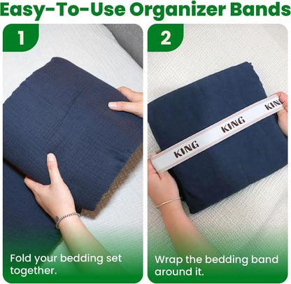 ECOHomes Bed Sheet Organizer Label Bands (King 4PCs Pack, Cream) | Storage Size Label Bands, Bed Sheets Set Organizers, Linen Closet Organization, Elastic Bedding Band, for Organizing Bedsheet