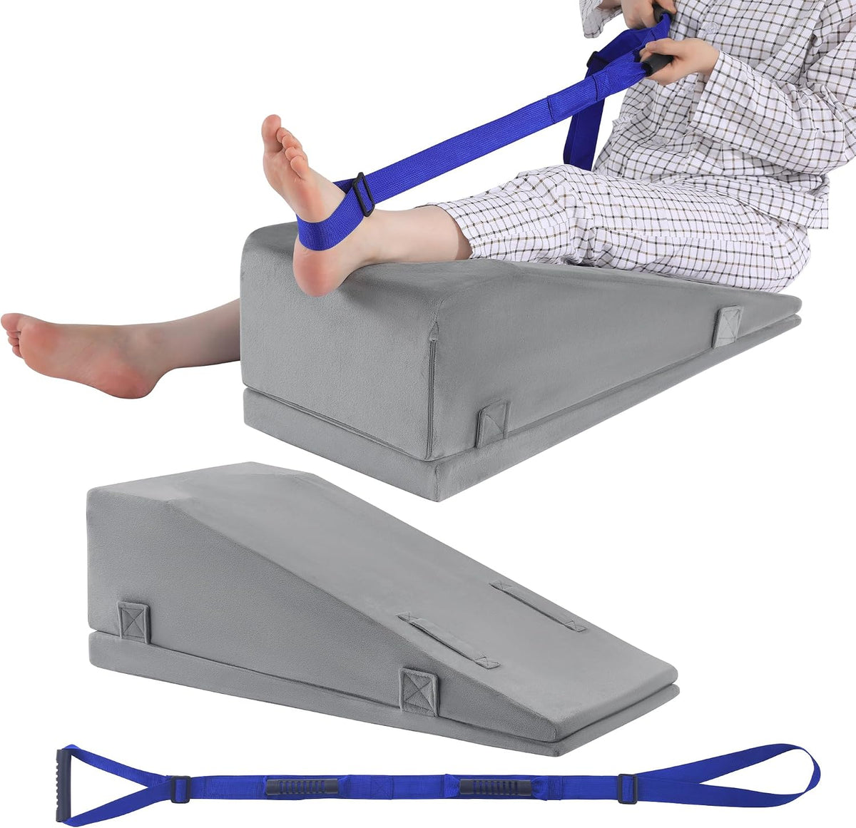 HOMBYS Leg Elevation Pillows for After Surgery, 2-in-1 Wedge Pillow with Leg Lifter for Hip Ankle Pain Relief, Adjustable Height Knee Surgery Recovery Equipment to Elevate Foot (Gray)