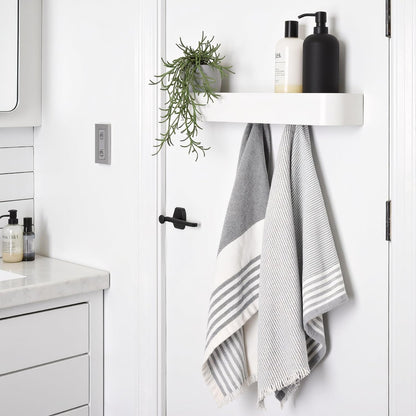 Modern Wall-Mounted Coat Rack with Shelf – Heavy-Duty Steel, 5 Sturdy Hooks, Powder-Coated Finish, Space-Saving Entryway Organizer with Mounting Hardware – Sleek & Minimalist Design (White)