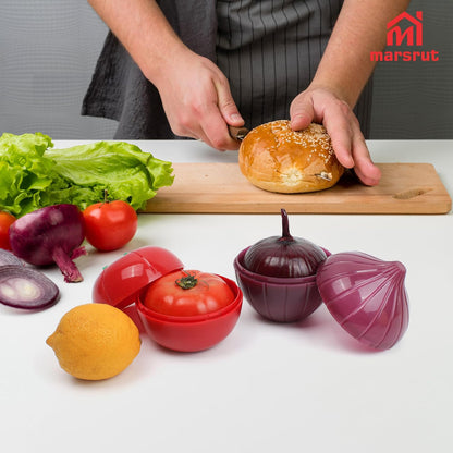 5 Pcs Vegetable Keeper for Refrigerator, Tomato Onion Storage Container, Garlic Pepper Lemon Fridge Saver Holder, Fruit Food Kitchen Box with Lid, Reusable Veggie Lime Fresh Organizer BPA Free