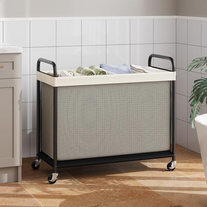 ELYKEN Laundry Hamper 2 Section, 100L Rolling Laundry Sorter with Wheels | Removable Washable Liner Bags, Sturdy Steel Frame and Metal Handle, Double Compartment Clothes Organizer for Laundry Sorting