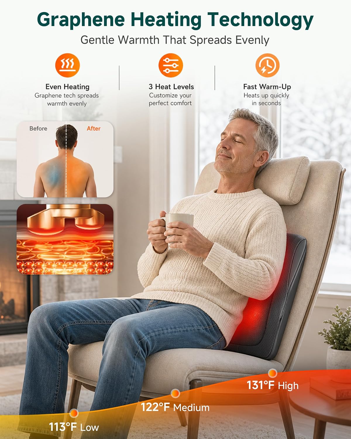 Snailax Back Massager with Heat,Shiatsu Massage Seat Cushion,8 Flexible Nodes Massage for Full Back Massage Chair Pad,Chair Massager for Office,Home Use