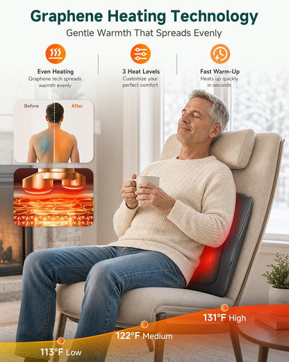 Snailax Back Massager with Heat,Shiatsu Massage Seat Cushion,8 Flexible Nodes Massage for Full Back Massage Chair Pad,Chair Massager for Office,Home Use
