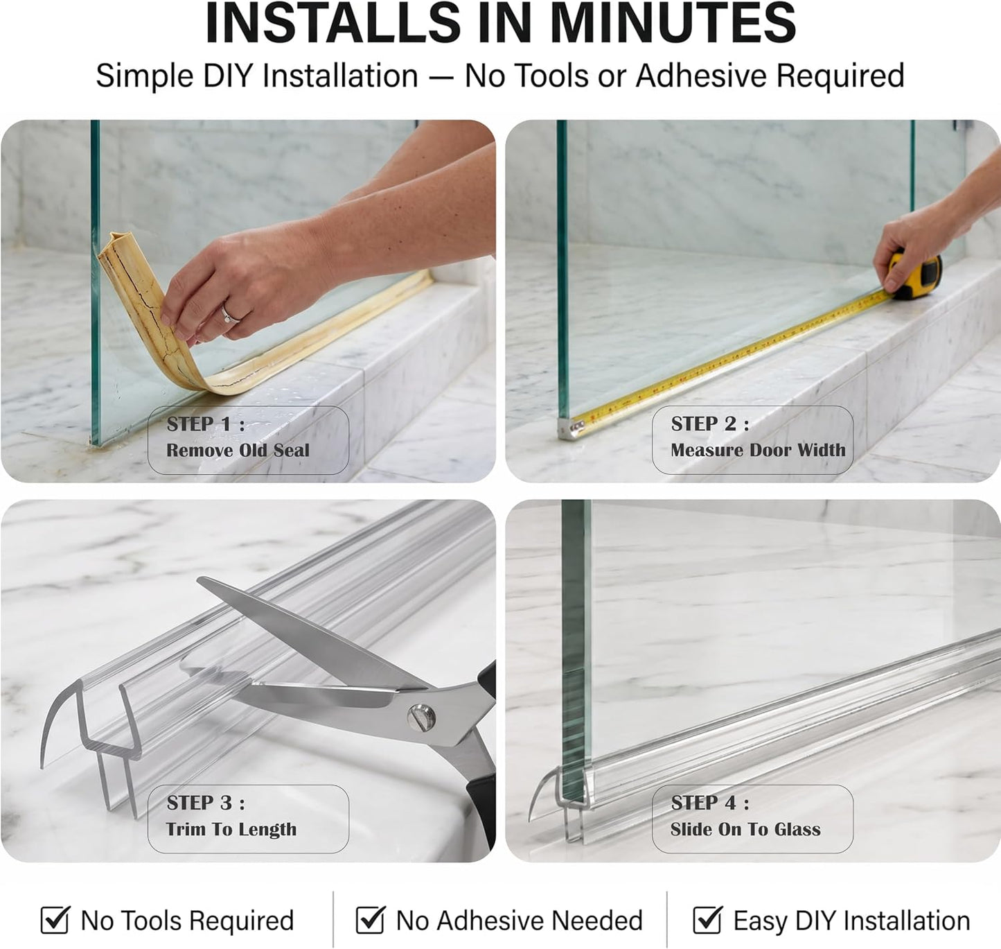 3 Pack Shower Door Bottom Seal Strip 39" – Frameless Glass Shower Door Seal for 3/8" (10mm) Glass, Clear Shower Door Sweep Replacement, Leak Guard Glass Shower Door Seal Strip Bottom