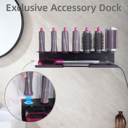 Hair Tool Organizer Wall Mount, Stainless Steel Hair Tool Holder with 2 Heat-Resistant Cups, Curling Iron Holder for Vanity, Hot Tools Organizer with PVC Ring,Hair Dryer Holder for Bathroom, BANJEKT