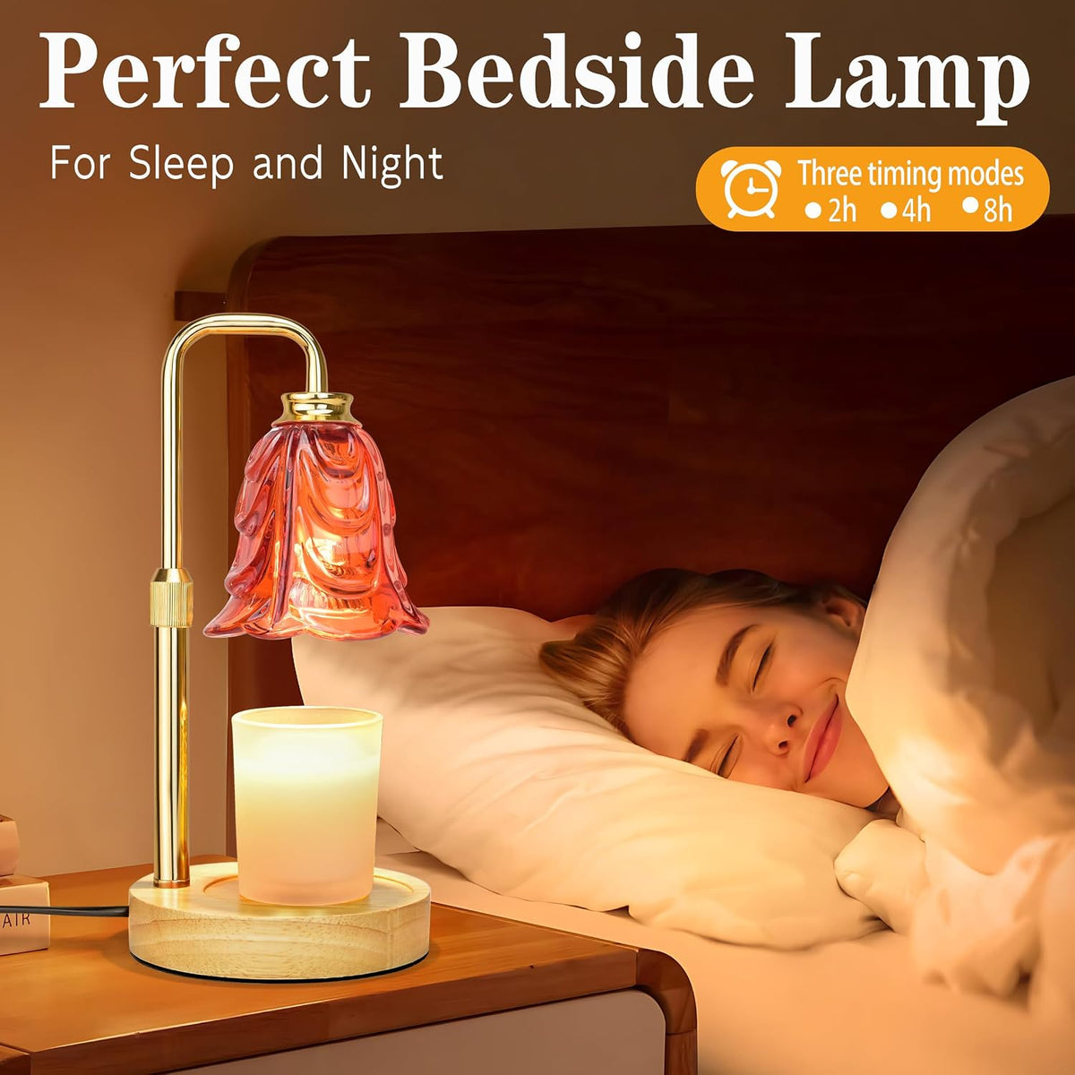 XJZJY Pink Flower Candle Warmer Lamp with Timer, Birthday Gifts for Women