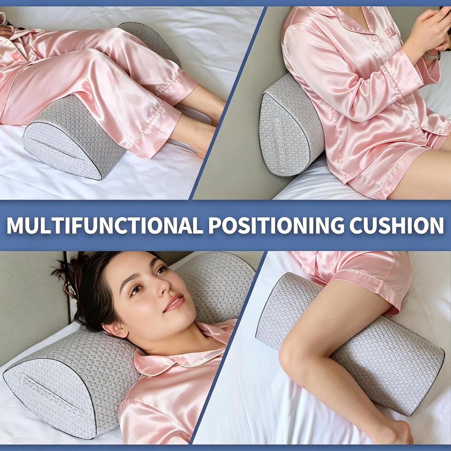 Memory Foam Knee Pillow for Back Sleepers, Spinal Alignment, Gray | Teardrop shape, leg cradle, 22"x10"x6", machine-washable cover, cooling air-layer, post-surgery & side sleep use