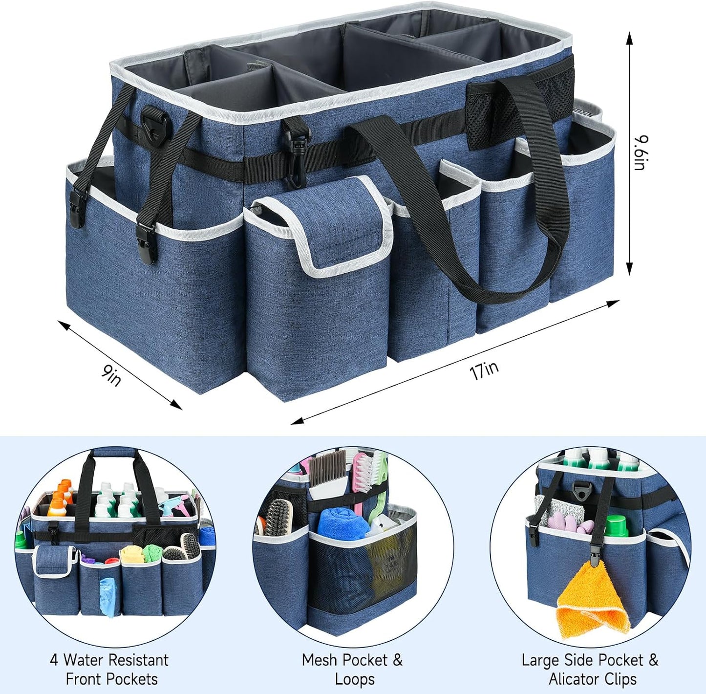 Cleaning Caddy Bag,Large Cleaning Supplies Organizer with Handle for Housekeepers,Purple
