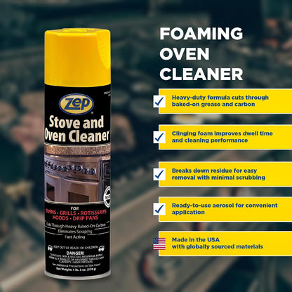 Zep Stove & Oven Cleaner 19 oz (2 Pack) + Blue Microfiber Rag | One 2-pack of 19 oz Zep Stove & Oven Cleaner plus one reusable blue microfiber rag for baked-on grease cleanup.