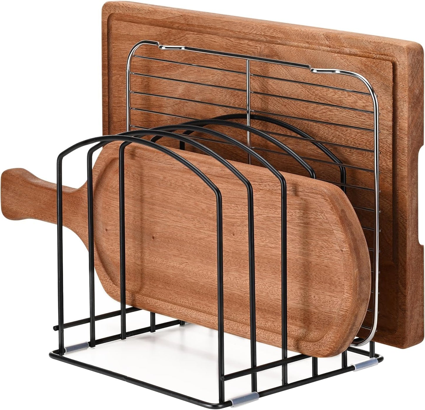 Cutting Board Organizer, Matte Black | Heavy Duty Rack, 2 Extra Wide (1.38") & 3 Narrow (0.78") Slots
