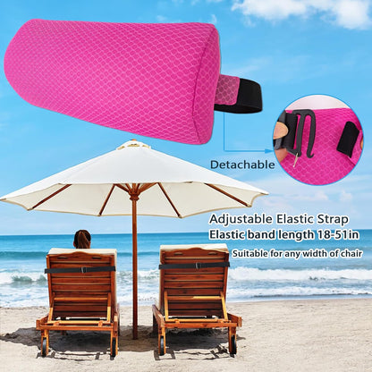 1 Pack Headrest Pillow for Patio Chaise Lounge,Recliner,Beach Chair,Gray | Resilient 3D mesh pillow with removable washable cover, adjustable elastic strap, ergonomic support, lightweight portable