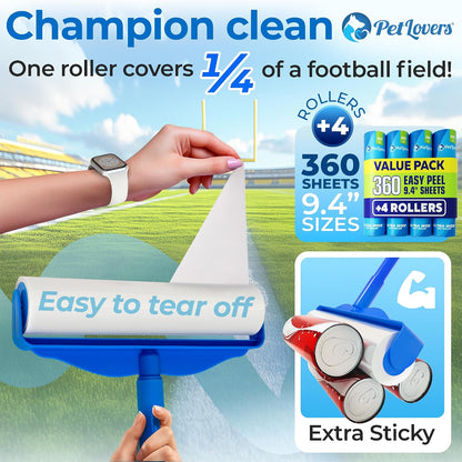 PetLovers Extra Sticky Lint Roller Mega Value Set 450 Sheets for Pet Hair Removal and Clothes, Dog and Cat Lint Remover 5 Pack