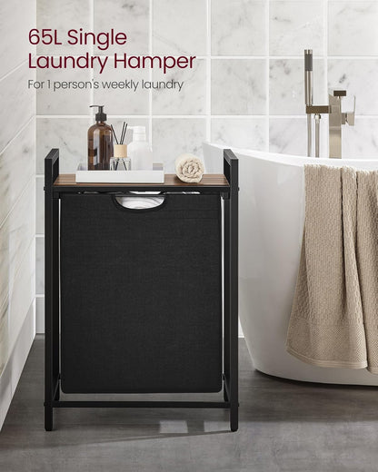 VASAGLE Laundry Hamper, Laundry Basket Sorter with 3 Pull-Out and Removable Bags, Shelf, Metal Frame, 3 x 10.6 Gallons (40 L), 36.4 x 13 x 28.4 Inches, Cappuccino Beige and Natural Beige UBLH301LH01