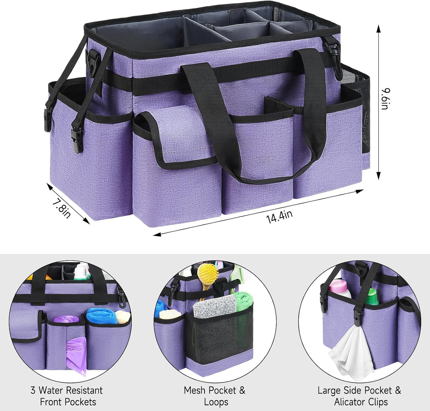 Cleaning Caddy Bag,Large Cleaning Supplies Organizer with Handle for Housekeepers,Purple