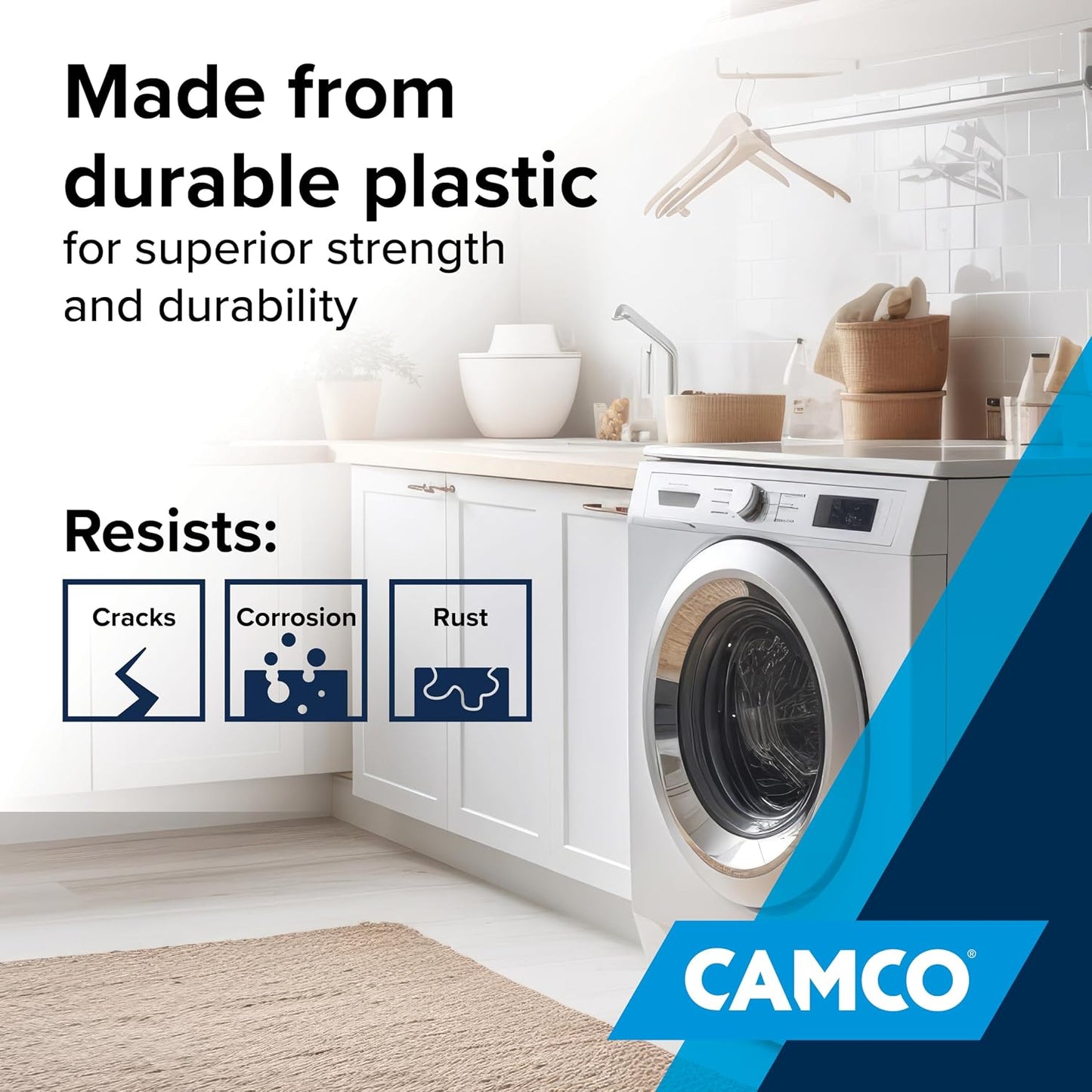 Camco Low Profile Washing Machine Drain Pan with PVC Fitting, 29 inch x 33 inch ID and 31 inch x 35 inch OD - Protects Your Floors from Washing Machine Leaks - Easy to Use - Pewter - 20788
