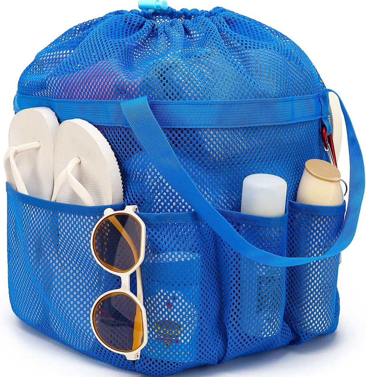Fammart Mesh Shower Caddy Portable with Drawstring, Dorm Room Essentials for College Girls Guys, 8-Pocket Extra Large Shower Bag Basket Tote for Camping Beach Gym Travel Toiletry Bathroom