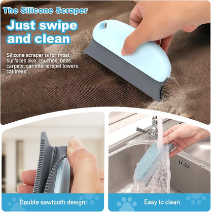 Pet Hair Removal Tool: 6 Pcs Dog Cat Hair Remover - Reusable Pet Hair Remover with Laundry Pet Hair Catcher - Portable Carpet Rake Scraper Fur Removal Tool for Rugs Car Mats Couch Furniture