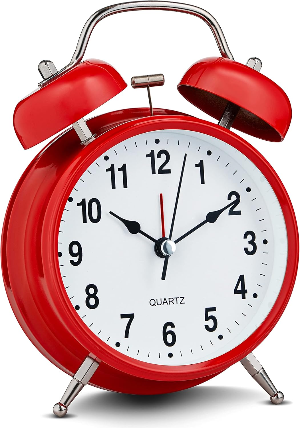 Bernhard Products Analog Alarm Clock 4" Twin Bell Vintage Navy Blue Silent Non-Ticking Quartz Battery Operated Extra Loud with Backlight for Bedside Table Desk, Retro Old Fashioned for Heavy Sleepers