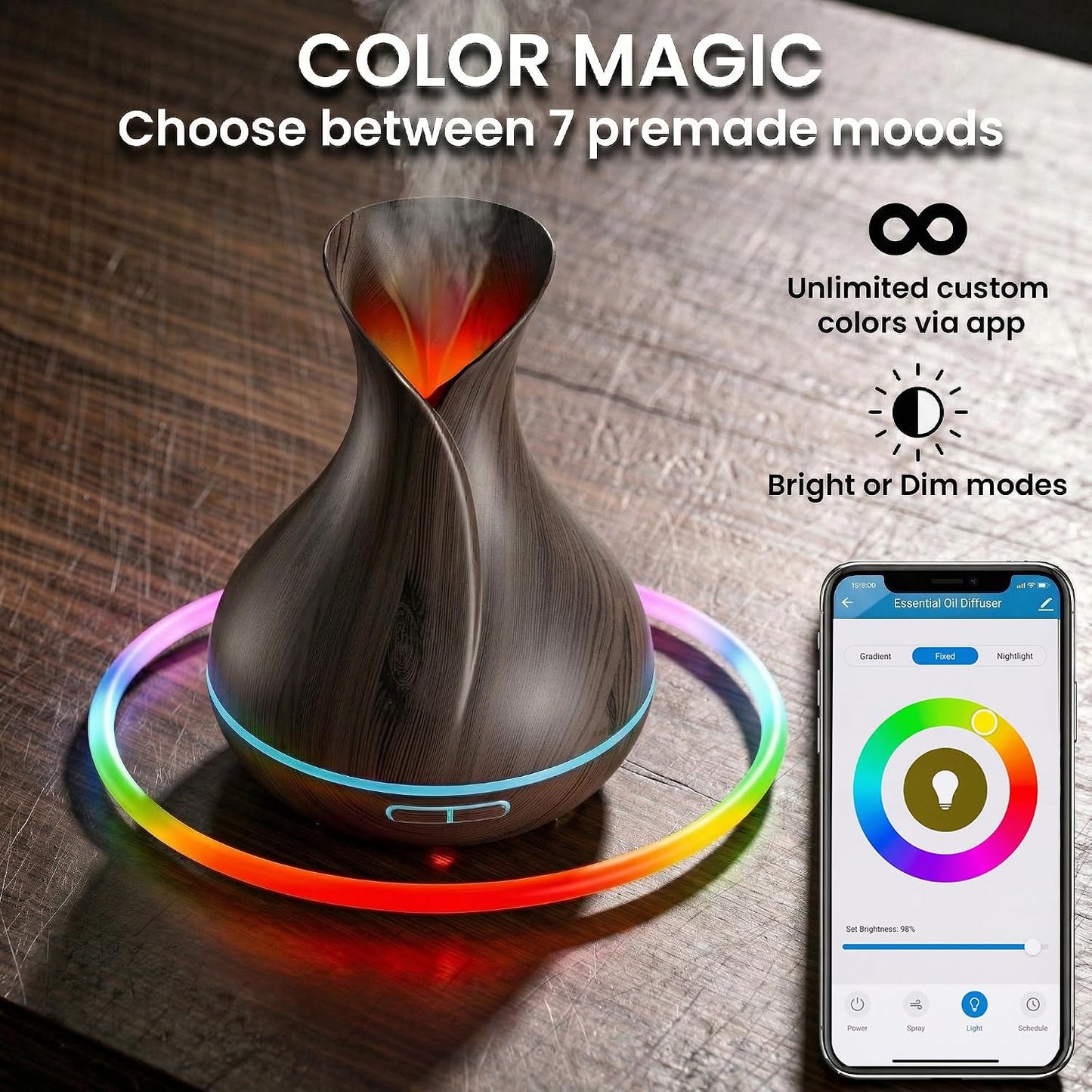 Sierra Modern Home Smart WiFi Humidifier - Aromatherapy Essential Oil Diffusers with App Control & Voice Control - Works with Alexa & Google Home - 400ml Ultrasonic Diffuser & Humidifier - Dark Brown