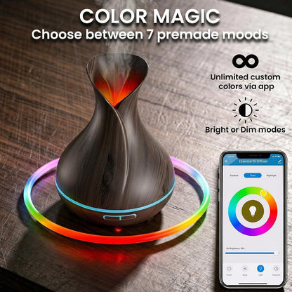 Sierra Modern Home Smart WiFi Humidifier - Aromatherapy Essential Oil Diffusers with App Control & Voice Control - Works with Alexa & Google Home - 400ml Ultrasonic Diffuser & Humidifier - Dark Brown