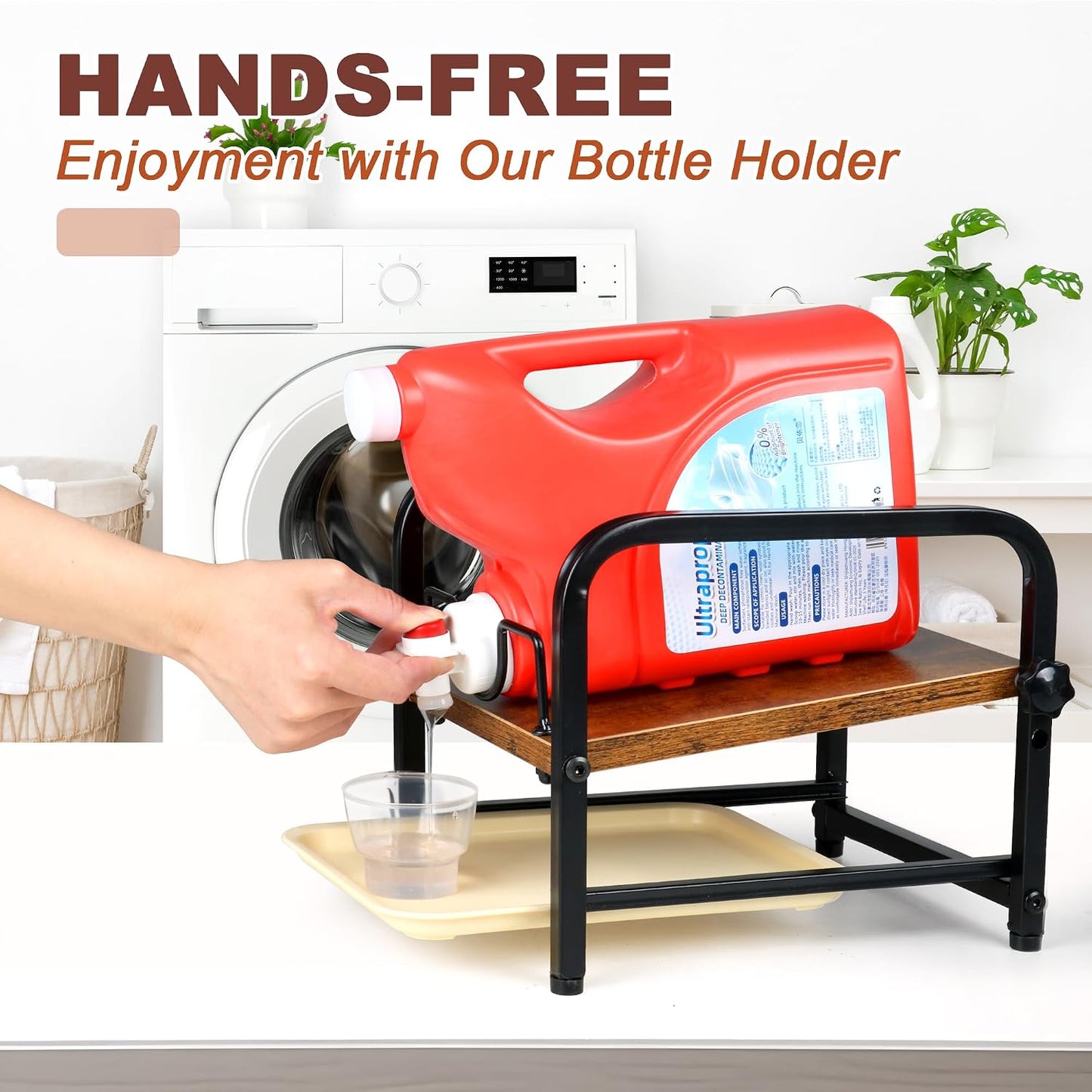 Laundry Detergent Holder & Laundry Detergent Soap Dispenser - Liquid Laundry Detergent Organizer with Drip Tray & Adjustable Tilting Board, for Laundry Room Organization and Storage