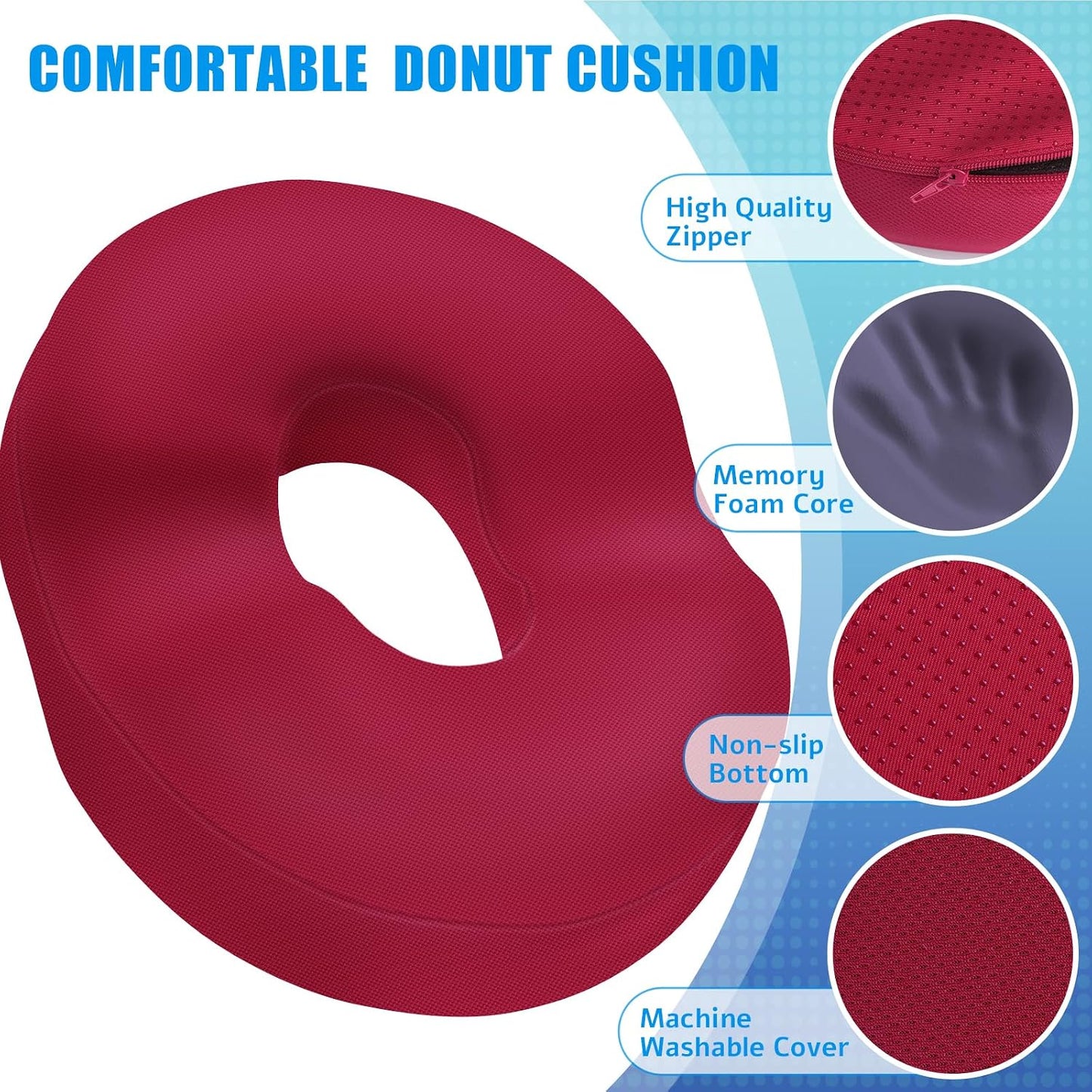 BlissTrends Donut Pillow Seat Cushion, Memory Foam Lifting Cushions(Black) | Donut Chair Cushions for Postpartum Pregnancy & Hemorrhoids,Tailbone Pain Relief Cushion for Office&Home Chairs