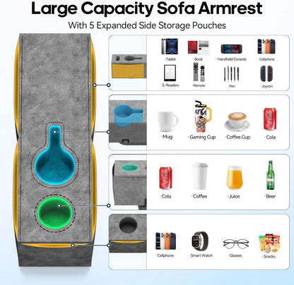 Removable Sofa Armrest Couch Caddy with Cup Holder Insert Between Cushions | Sofa Accessories Storage, Couch Armrest Pillow Table with Drink Holder