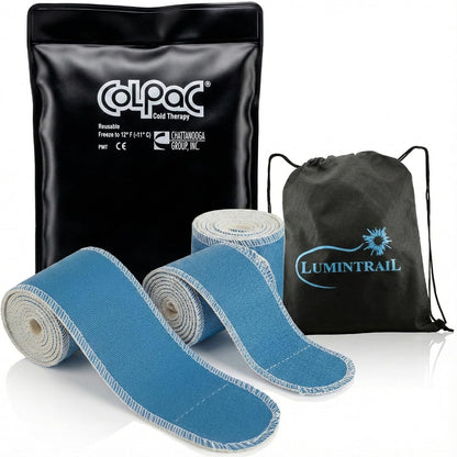 Chattanooga ColPac, Reusable Gel Ice Pack, Cold Therapy for Neck, Shoulder, Upper Back for Headaches, Inflammation, 23" Neck Contour, Blue Vinyl, with a Lumintrail Drawstring Bag